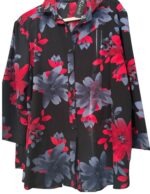 Scaled product image of Klaveli georgette blouse with red and gray floral pattern made in USA by Italian designer